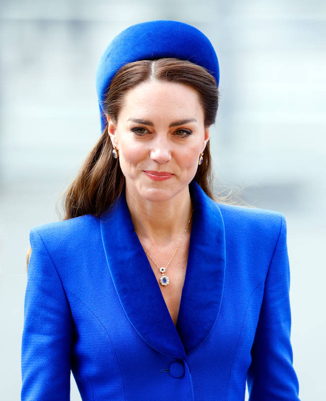 The Duchess of Cambridge wore a matching sapphire necklace, thought to also be from Diana's collection