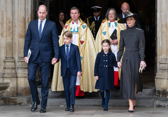 Prince William and Kate Middleton stayed close to their children as they attended the special service for the late Prince Philip