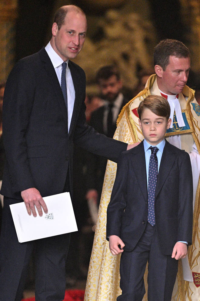 Prince William was always close by Prince George to help him through the service