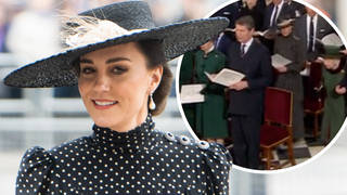 The Duchess of Cambridge could be seen bowing as the Queen walked past her