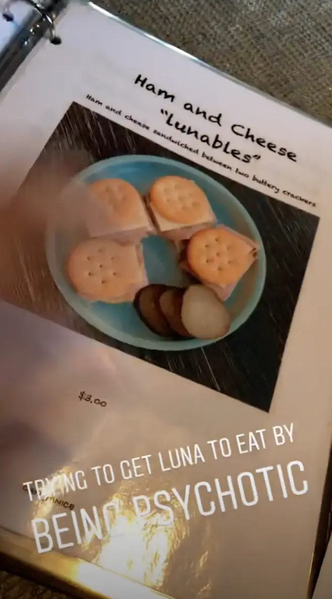 Chrissy's hand made menu includes 'Ham and Cheese Lunables'