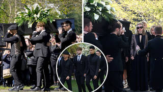 Tom Parker's coffin is carried into the church by The Wanted bandmates