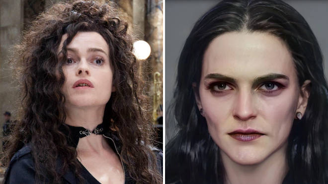 Bellatrix Lestrange is described as having heavy-lidded eyes, a strong jaw and long, thick shining black hair