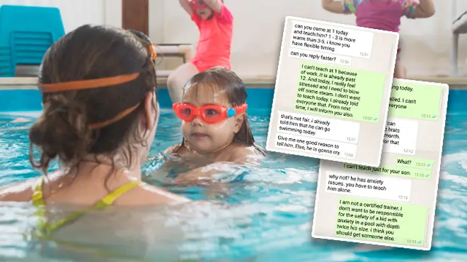 A tense exchange of words has gone viral between swim instructor and an angry mum