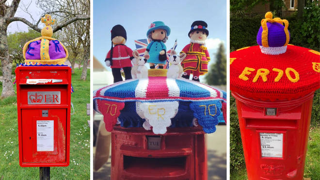The Queen and her Platinum Jubilee is being honoured with knitted postbox toppers across the UK