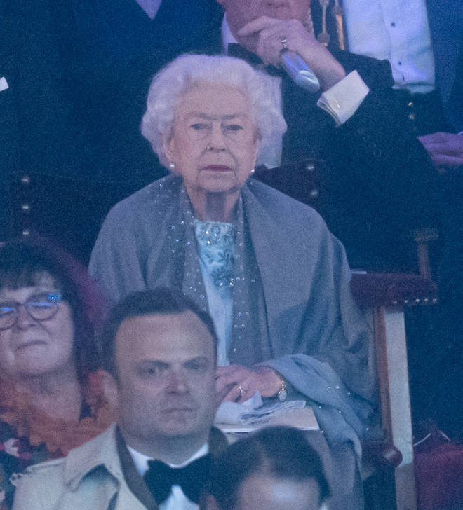 The Queen appeared emotional as she watched Lady Louise Windsor pay tribute to Prince Philip