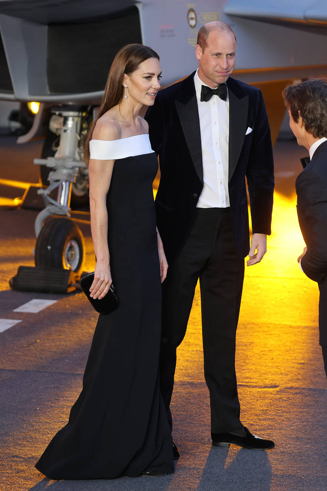 Kate Middleton opted for a monochrome gown for the premiere, held at Leicester Square's Odeon