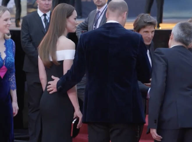 The Duke of Cambridge was pictured placing his hand on Kate Middleton's lower back