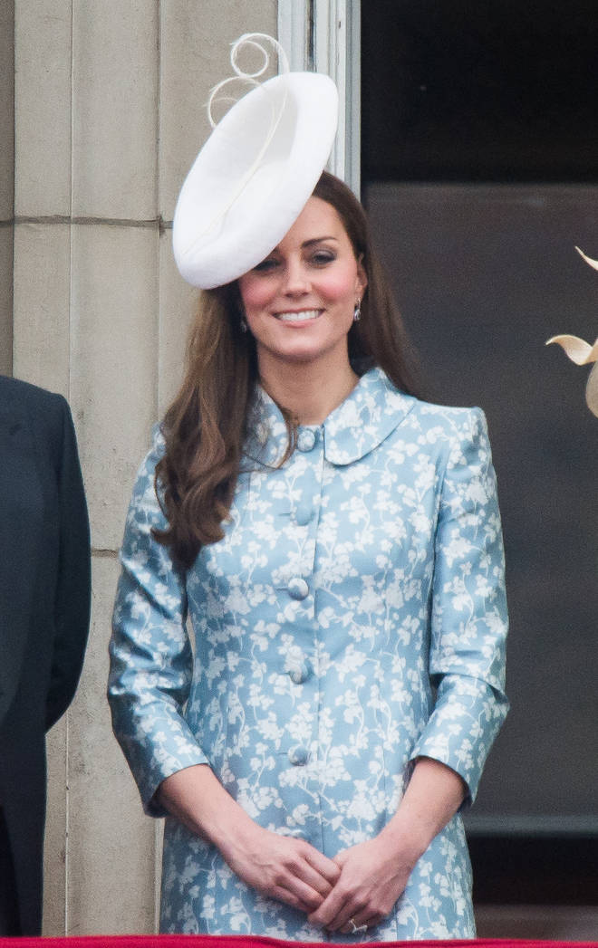 Kate Middleton opted for a blue and white floral number by Catherine Walker in 2015