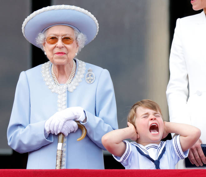The Queen appeared to miss Prince Louis' hilarious reaction to the flypast