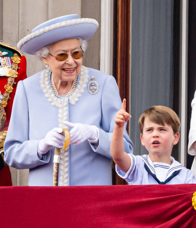 The Queen looked delighted to see how excited Prince Louis was for the flypast