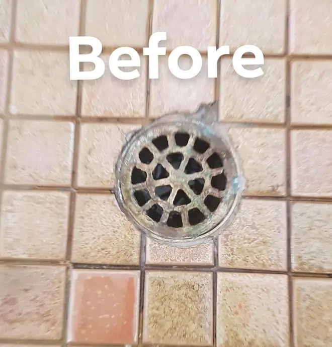 The before picture of her dirty drain