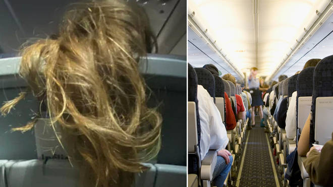 A woman draped her hair down the back of her seat