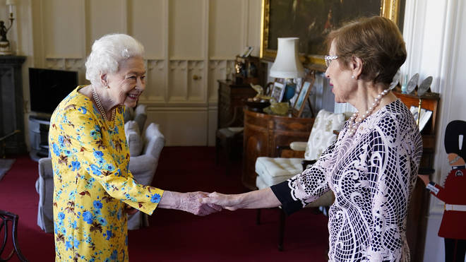 The Queen was beaming as she met with Governor Margaret Beazley at Windsor Castle