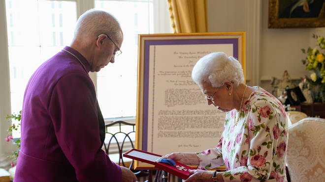 The Queen met with the Archbishop of Canterbury yesterday where she was awarded with a special Canterbury Cross