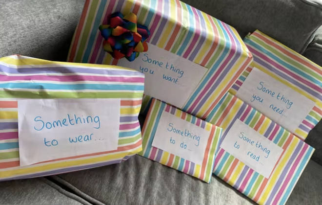 She bought five presents for her son's fourth birthday