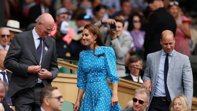 The Duchess of Cambridge wore a blue polka dot dress by Alessandra Rich