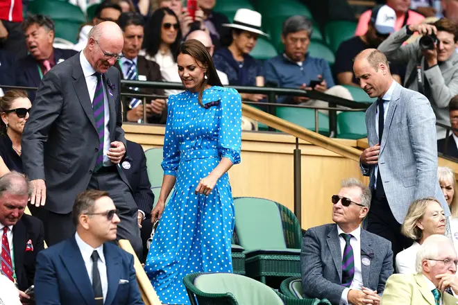 The Duchess of Cambridge wore a blue polka dress for the day at Wimbledon