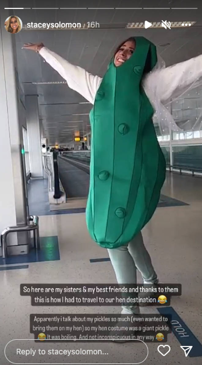 Stacey Solomon was dressed as a pickle at the airport