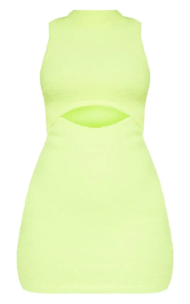 Neon Lime Fluffy Knit Cut Out Mini Dress