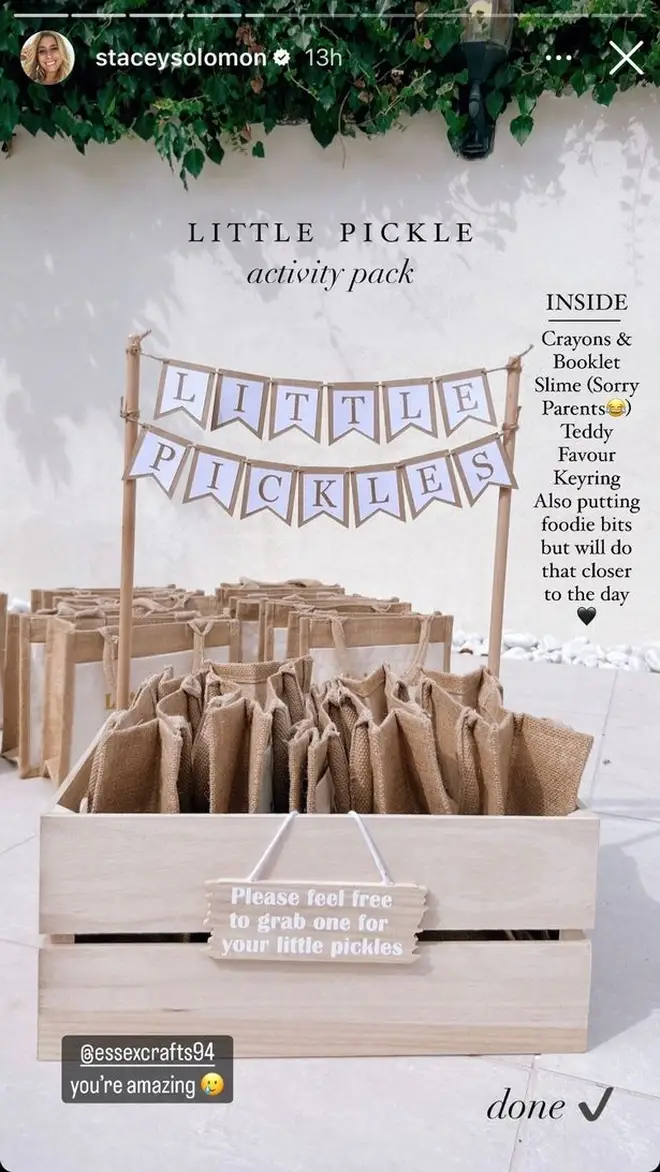 Stacey Solomon made goody bags for her kids at the wedding