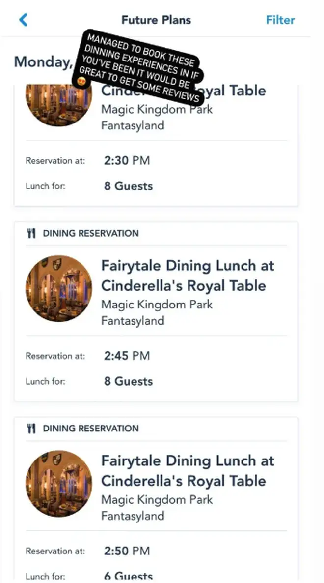 Sue Radford shared a picture of her Disney World plans