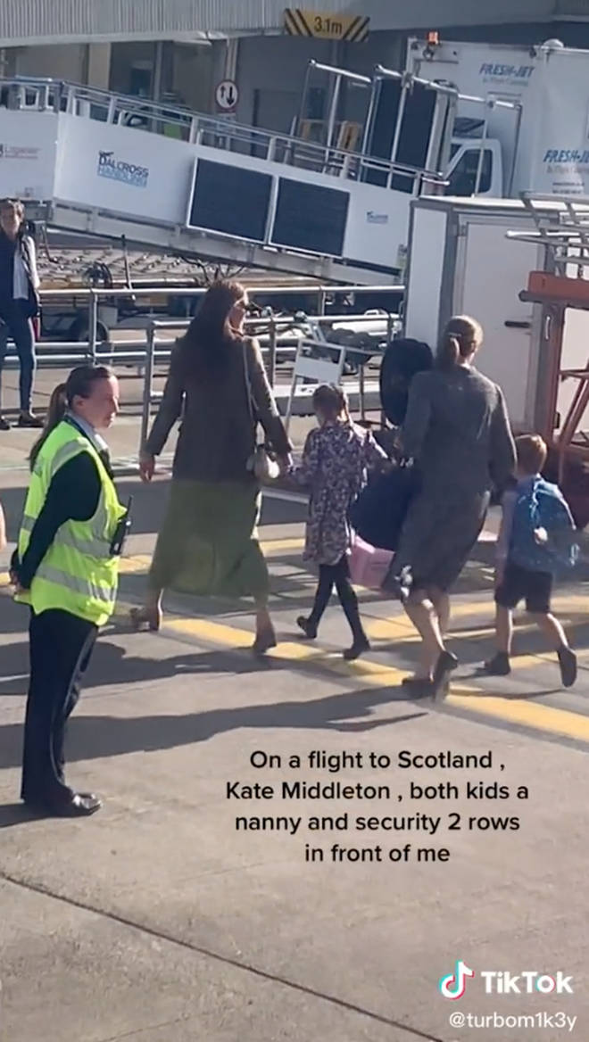 The Duchess of Cambridge stepped off the flight with Charlotte, Louis, their nanny and a security guard