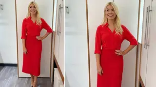 Holly Willoughby is wearing a red dress