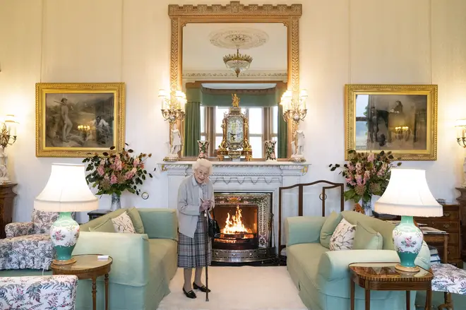The Queen was pictured in the drawing room of the Balmoral Estate in Scotland