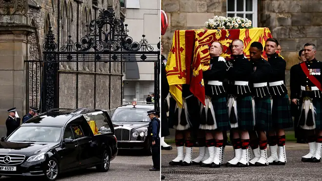 The Queen's coffin being carried in Scotland