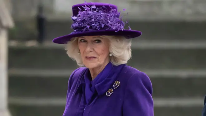 Camilla, Queen Consort, in purple suit
