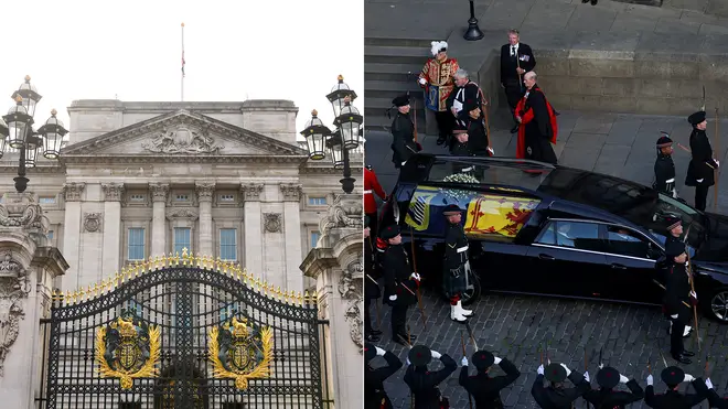 Buckingham Palace and the Queen's coffin