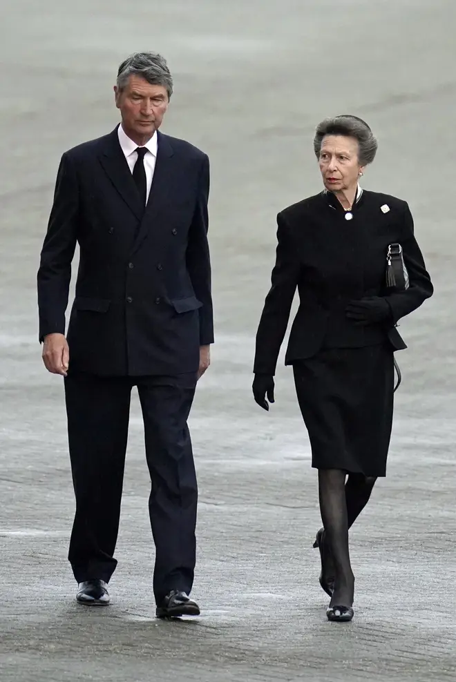 Princess Anne and her husband travelled with the Queen's coffin from Scotland to London