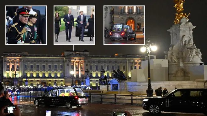 The Royal Family were reunited at Buckingham Palace to receive the Queen's coffin