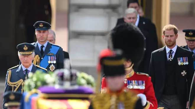 The Prince of Wales and the Duke of Sussex walked alongside one another in the procession
