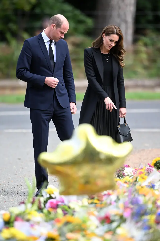 The Prince and Princess of Wales viewed flowers and messages left at Sandringham on Thursday
