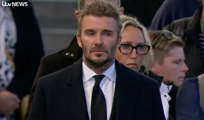 David Beckham looked emotional as he approached Queen Elizabeth II's coffin