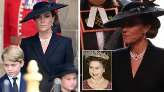 The Princess of Wales wore the Four Row Japanese Pearl Choker and the Bahrain Pearl Earrings to Her Majesty's funeral