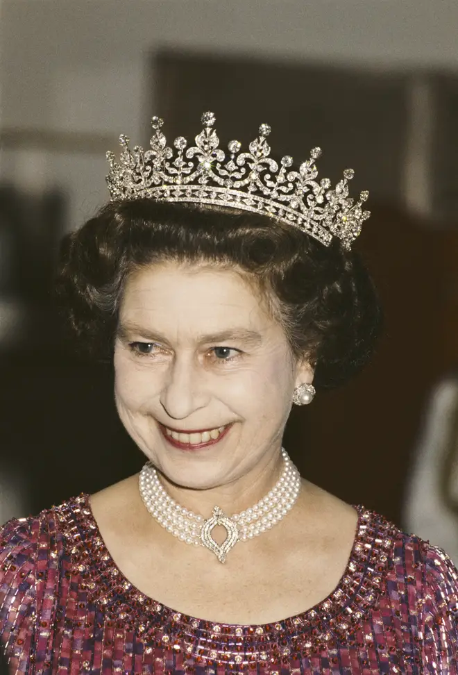 Queen Elizabeth II wearing the Four Row Japanese Pearl Choker
