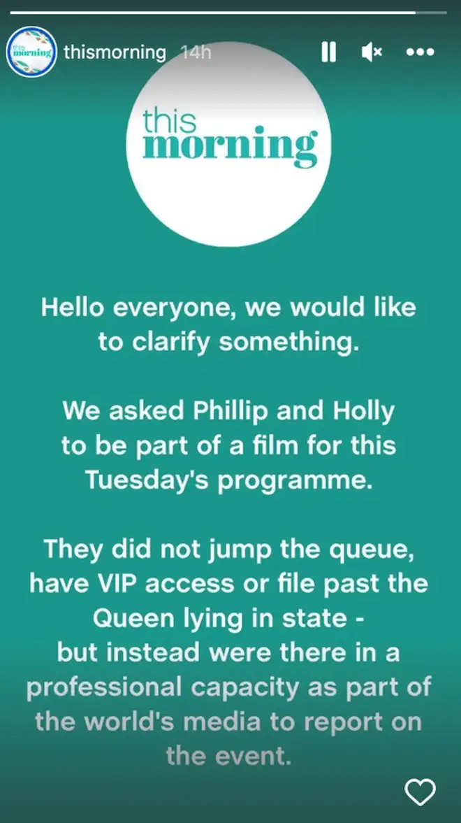This Morning issued a statement on behalf of Holly and Phil