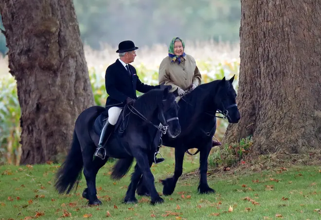 The Queen rides with Head Stud Terry Pendry around the grounds of the Windsor Estate back in 2008