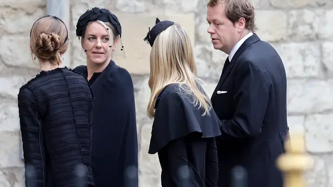 Laura Lopes and Tom Parker Bowles attend the funeral of Queen Elizabeth II at Westminster Abbey