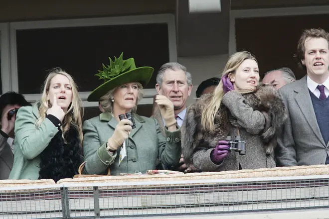 Tom Parker Bowles and his wife Sara join Charles and Camilla as well as his sister Laura at the races [From right to left]