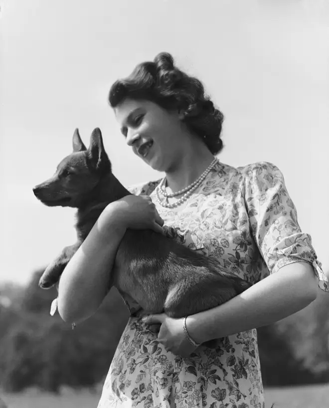 The Queen, aged 18-years-old, with her first Pembroke Welsh Corgi called Susan