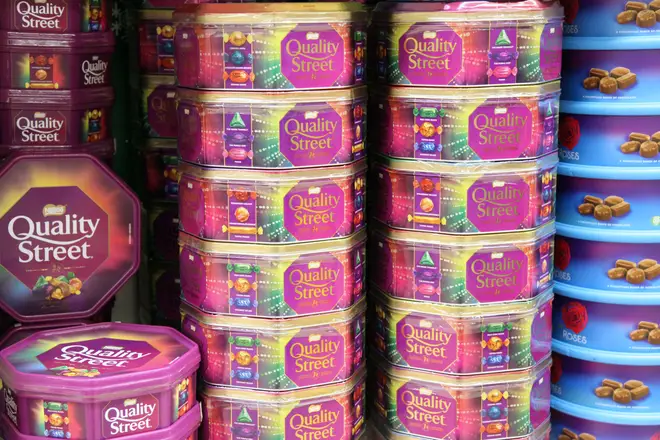 Quality Street boxes on the shelves