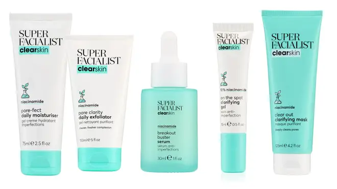 The new Super Facialist Clear Skin range is made with tea tree and niacinamide to help soothe, calm and reduce the appearance of pimples