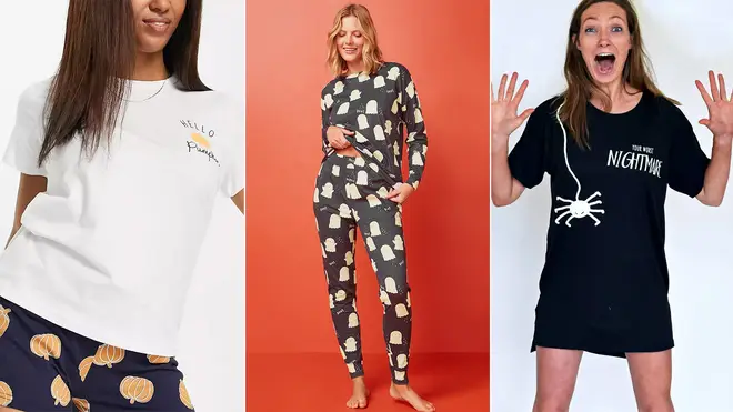 Halloween pyjamas for women featuring pumpkins and ghosts