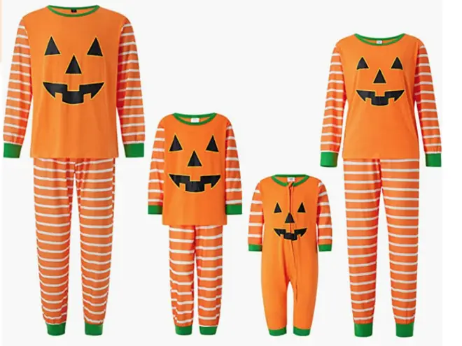 Matching Halloween pumpkin pjs