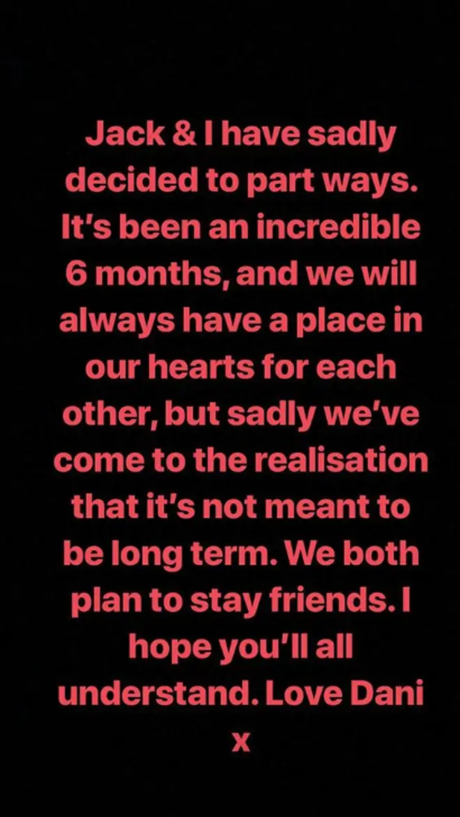 Dani Dyer announced she'd split with Jack Fincham in December