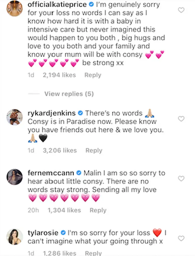 Celebrities flocked to the comments to pay tribute to Consy